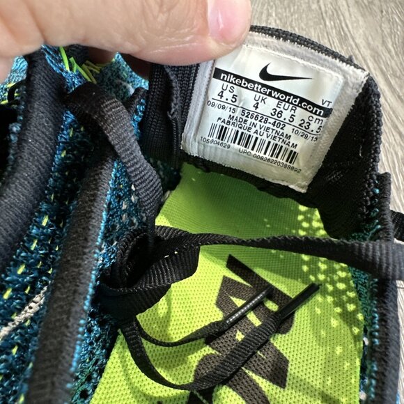 Nike Flyknit Racer Men 4.5/ 6 Women Running Shoes Blue Cactus 526628-402 - Picture 7 of 9